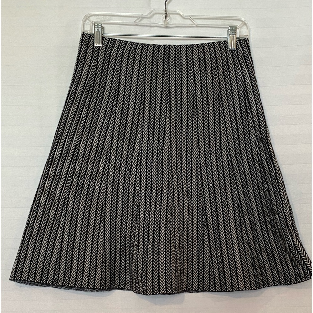 Women's Dark Academia Grey Herringbone Cotton Knit Flared Mini Skirt MD Pull On